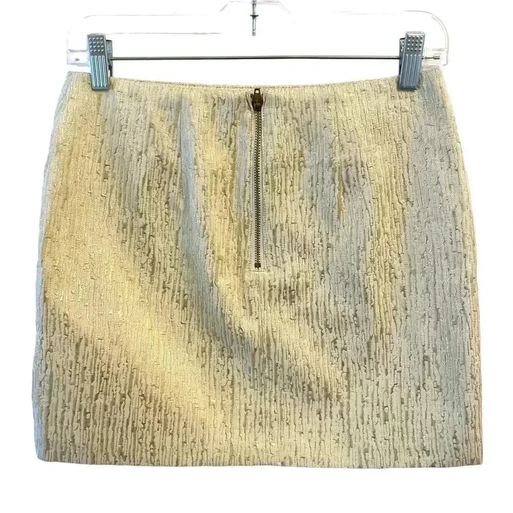 BCX Mini Cream Gold Brocade Skirt